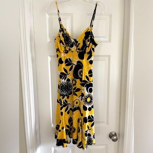 Knit spaghetti strap black and yellow pattern dress